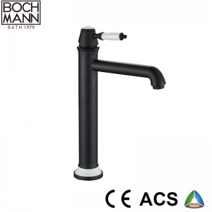 matt black color full brass  bathroom high basin faucet
