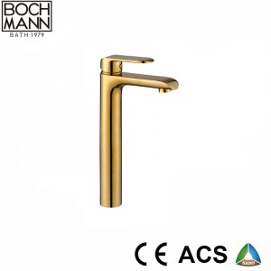 Sanitary Ware Single Handle Brass High Basin Mixer with Gold Color
