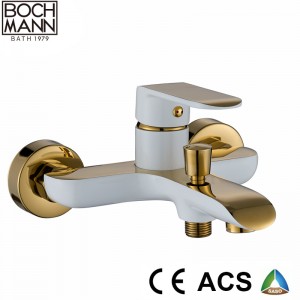 Contemporary Ce Saso Saber Brass Material Gold and White Basin Faucet