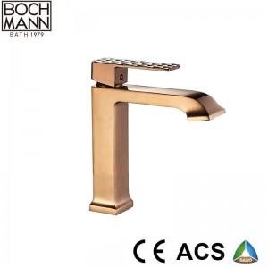 gold color luxury diamond cutting shape handle brass water faucet