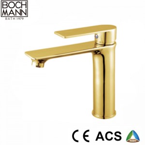 Golden and White Color Brass Material Long Top Counter Bathroom Water Mixer