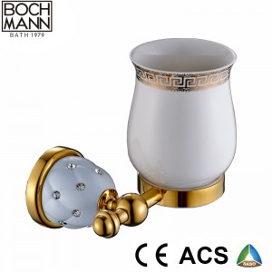 Traditional Golden and White Color Bathroom Single Tumbler Holder with Diamond Decoration