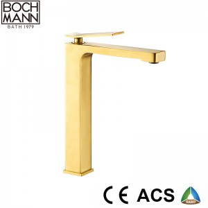 brass bathroom long basin mixer in brushed gold color