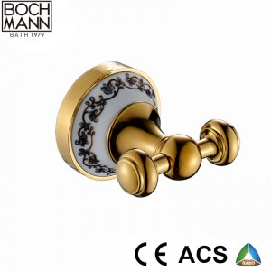 Traditional Design All Brass Golden Color Bathroom Accessory Robe Hook with Ceramic