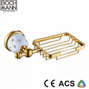 Traditional Golden and White Color Bathroom Single Tumbler Holder with Diamond Decoration