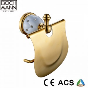 Traditional Golden and White Color Bathroom Single Tumbler Holder with Diamond Decoration