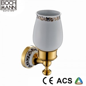 Luxury Traditional Design Golden Color with Ceramic Bathroom Accessory Brass Tumbler Holder