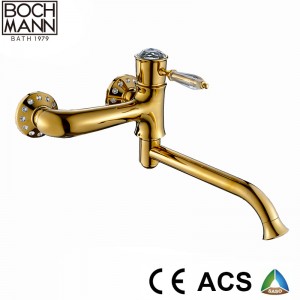 crystal handle brass water basin faucet in gold color