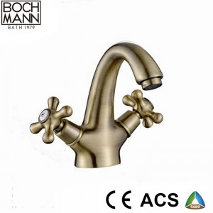 Bronze Color Traditional Full Brass Dual Handle Sink Water Faucet for Kitchen