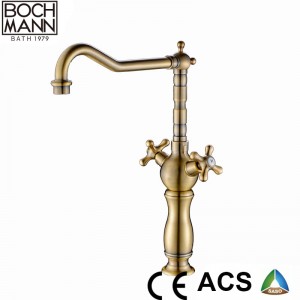 Bronze Color Traditional Full Brass Dual Handle Sink Water Faucet for Kitchen