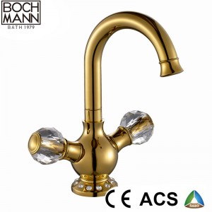 Round Crystal Handle Golden Black High Sink Water Mixer for Villa 5 Star Hotel