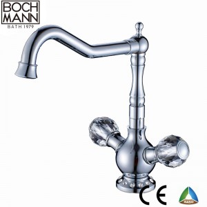 Round Crystal Handle Golden Black High Sink Water Mixer for Villa 5 Star Hotel
