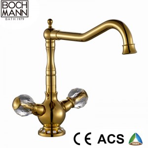 Round Crystal Handle Golden Black High Sink Water Mixer for Villa 5 Star Hotel
