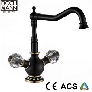 Round Crystal Handle Golden Black High Sink Water Mixer for Villa 5 Star Hotel