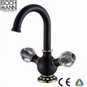Round Crystal Handle Golden Black High Sink Water Mixer for Villa 5 Star Hotel