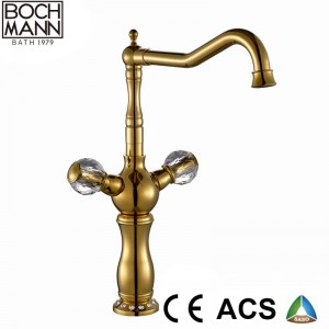 Round Crystal Handle Golden Black High Sink Water Mixer for Villa 5 Star Hotel