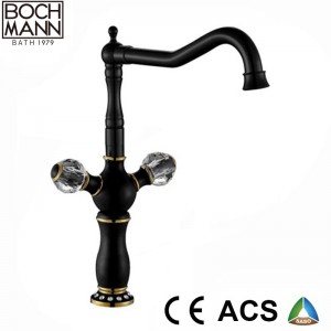 Round Crystal Handle Golden Black High Sink Water Mixer for Villa 5 Star Hotel