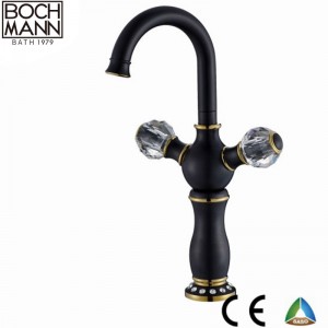 Round Crystal Handle Golden Black High Sink Water Mixer for Villa 5 Star Hotel