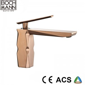 diamond cutting shape rose gold brass high  basin faucet