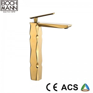 diamond cutting design brass high  basin faucet in gold color