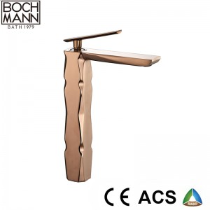 diamond cutting shape rose gold brass high  basin faucet
