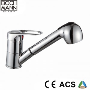 Europe Simple Chrome Sink Water Faucet with Pull out Spray Head